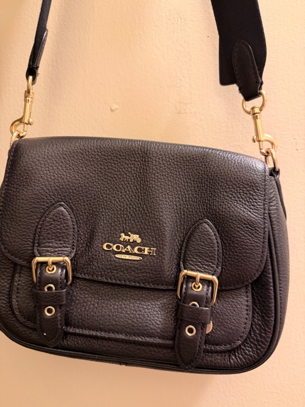 Coach Black Leather Crossbody with Gold Hardware and Wide Strap - Picture 3 of 4